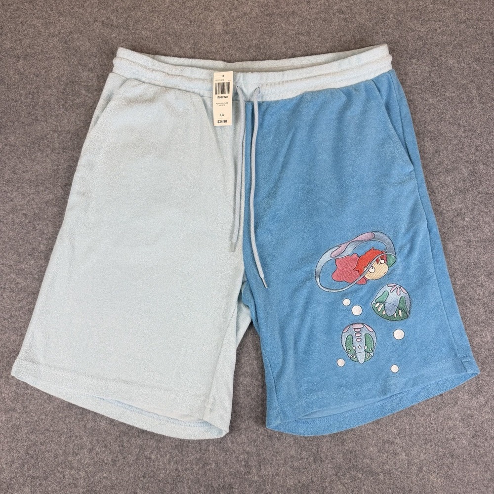 Studio Ghibli Ponyo Shorts Large NWT Her Universe Blue Split Leg Terry Cloth